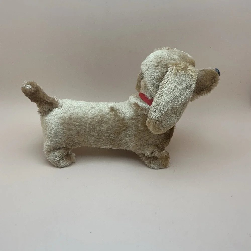 Vintage Battery Operated Walking Barking Dachshund Dog Toy Plush Works Amber Eye